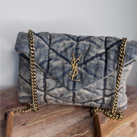 Yves Saint Laurent Handbags - Saint Laurent Denim Quilted Toy Loulou Puffer Chain Satchel Blue Cinnamon